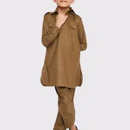 Maharaja Boys Shirt Collar Pathani Kurta With Trouser-image-84