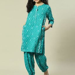 Rangriti Floral Printed Regular Straight Kurta with Salwar-image-1