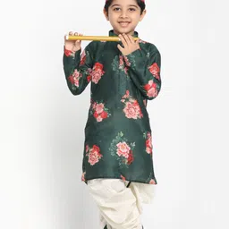 VASTRAMAY Boys Green Floral Printed Kurta with Dhoti Pants-36