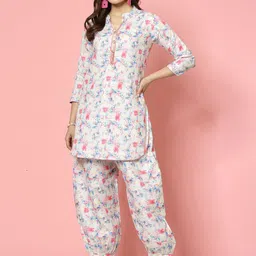 Clora Creation Abstract Printed Mandarin Collar Pure Cotton Kurta with Afghani Pants-image-28