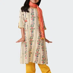 Fabindia Girls Floral Printed Pure Cotton A-Line Kurta With Salwar & Dupatta-picture-17