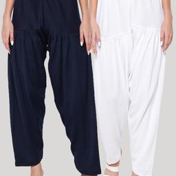 Clora Creation Women Pack Of 2 White & Navy Blue Woolen Cotton Salwars-image-56