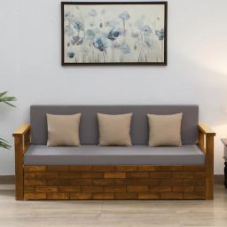 woodsworth from pepperfry Indus Sheesham Wood Pull Out 3 Seater Sofa Cum Bed In Rustic Teak Finish with Storage-picture-6