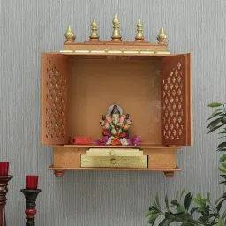 india home wood Copper & Gold Mango Wood Wall Mounted Mandir With Door-picture-45
