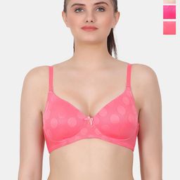 Amour Secret Coral & Pink Polka Dot Bra Full Coverage Lightly Padded-21