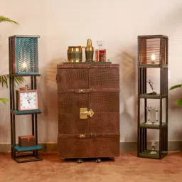 three sixty Relic Leather Bar Cabinet In Tan Colour-picture-2