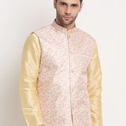 KRAFT INDIA Men Yellow & Pink Printed Nehru Jacket-picture-25
