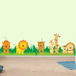 print mantras Pvc Vinyl 54 X 16 Inch Cute Animals On Grass Wall Sticker-picture-40
