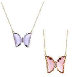 Vembley Women Pack Of 2 Gold-Toned Purple & Pink Crystal Butterfly Pendant Necklace-image-99