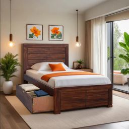 woodsworth from pepperfry Segur Sheesham Wood Single Bed In Provincial Teak Finish With Drawer Storage-picture-5