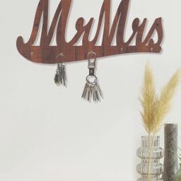 random Mrmrs Walnut Finish Mdf Wall Hanging With 5 Hooks Key Holder-picture-40