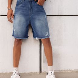 Kook N Keech Men Skater Fit Ripped Light Faded Frayed Denim Shorts-image-42
