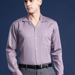 Hancock Men Self Design Cotton Stretch Cuban Collar Relaxed Fit Formal Shirt-image-93