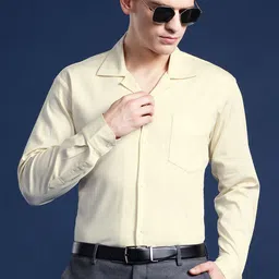 Hancock Men Self Design Cotton Stretch Cuban Collar Relaxed Fit Formal Shirt-image-36