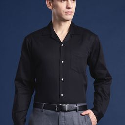 Hancock Men Self Design Cotton Stretch Cuban Collar Relaxed Fit Formal Shirt-image-86