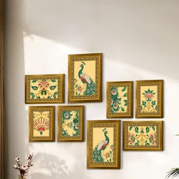 Art Street Yellow & Gold-Toned Set of 8 Wooden Birds and Animals Wall Paintings-28