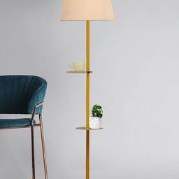 Homesake White & Gold Toned Contemporary Two Tiered Floor Lamp With Jute Shade-12