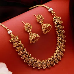 Saraf RS Jewellery Gold-Plated & CZ-Studded Peacock Motif Temple Jewellery Set-39