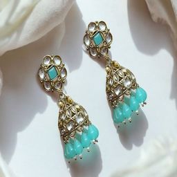 AccessHer Gold-Plated Stone Studded & Beaded Dome Shaped Jhumkas-9