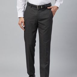 Louis Philippe Men Charcoal Grey Slim Fit Micro Checked Formal Trousers-image-7