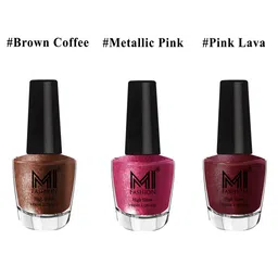 MI FASHION Set of 3 High Shine Long-Lasting Nail Lacquer12 ml Each - Brown Coffee 05 - Metallic Red Gold 06 - Shimmer Coffee 09-37
