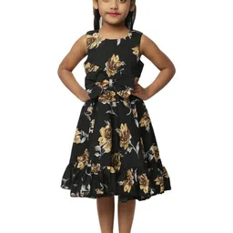 Shahina Fashion Girls Floral Printed Bow Detail High-Low Hem Fit and Flare Dresses-image-95