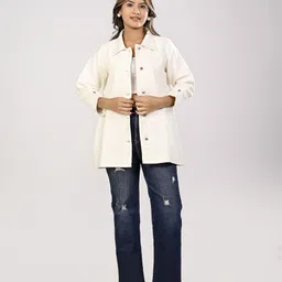 INAAYA JAIPUR Women Colourblocked Lightweight Longline Denim Jacket with Patchwork-image-50