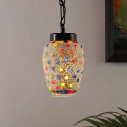 Devansh White & Yellow Mosaic Glass Hanging Light-28