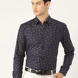 SOJANYA Men Navy Blue Classic Fit Floral Print Formal Shirt-image-51