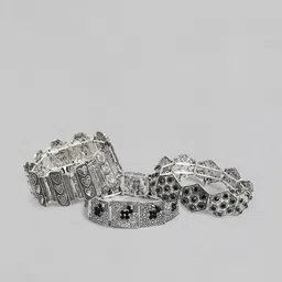 Kord Store Set of 3 Women Silver-Toned & Black Oxidised Charm Bracelet-picture-15