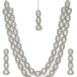 Peora Ruby & Cubic Zirconia Studded Layered Necklace Set-image-69
