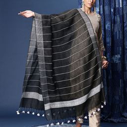 Taavi Striped Linen Dupatta with Sequined & Tasselled Details image 2