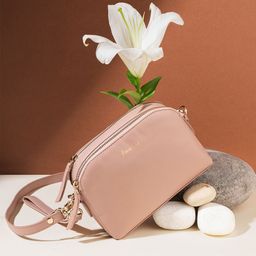 MAI SOLI Women Nude-Pink Solid Genuine Leather Double Zip Emma Mini Sling Bag-24