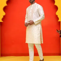 Jompers Men Embroidered Regular Mirror Work Kurta with Pyjamas image 5