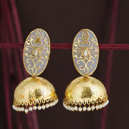 Sukkhi Grey & Gold-Plated Handcrafted Pearls Dome Shaped Jhumkas-9