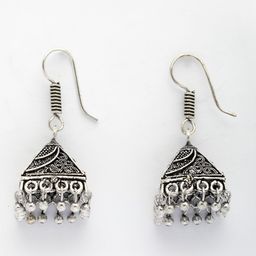NVR Women Set of 2 German silver Oxidised Silver Plated Circle Shaped Jhumka Earrings image 5