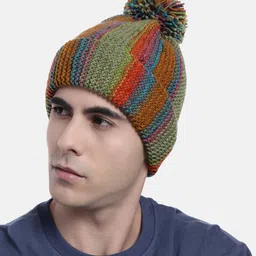 Magic Needles Women Vertical Striped Knitted Beanie with Pompom-image-66
