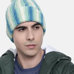 Magic Needles Women Vertical Striped Knitted Beanie with Pompom-image-68