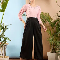 SASSAFRAS Peach-Coloured and Black Colourblocked Smocked Jumpsuit-41