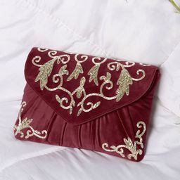 Peora Women Maroon And Gold Toned Embroidered And Sequins Embellished Clutches-50