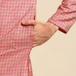 Anouk Men Red Woven Design Kurta with Pyjamas image 3