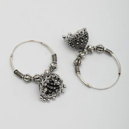 NVR Women Set of 2 German silver Oxidised Silver Plated Circle Shaped Jhumka Earrings image 2