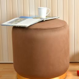 Shadowkart Brown & Yellow Pouffes Wooden Sitting Cylindrical Ottoman-image-30