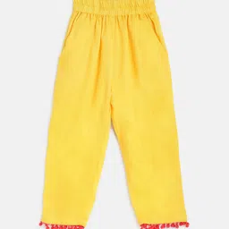 am ma Kids Yellow Solid Track Pants with Pom-Poms-image-48