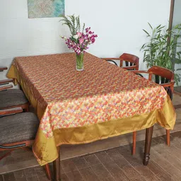 ZEBA Red & Golden Woven-Designed Silk 6-Seater Table Cover-19