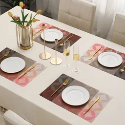 HOKIPO 4 Pieces Red & Grey Textured Table Placemats-12