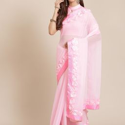 SERONA FABRICS Pink Floral Embellished Pure Georgette Saree-image-60