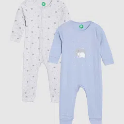 YK Organic Infant Boys Pack of 2 Grey and Blue Printed Organic Cotton Rompers-image-41