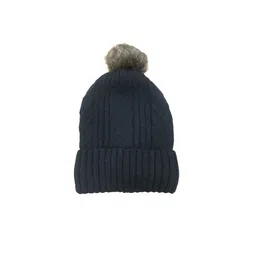 Gajraj Self Design Woollen Beanie With Fur Pom Pom-44