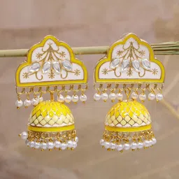 Crunchy Fashion Yellow Gold-Plated Classic Jhumkas Earrings-image-18